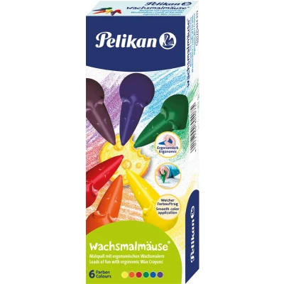 Afbeelding van Pelikan Waskrijtjes In Muisvorm, Assorti, Doos Van 6 Stuks Waskrijt