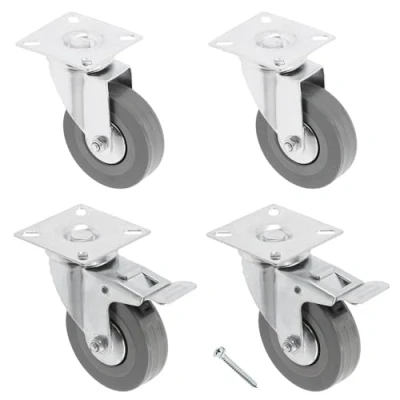 Afbeelding van GTV Meubelwielen GREYROLL, zwenkwielen, set van 4 wielen voor meubels, 2 x met rem, zonder staal en rubber, totale belasting per rol 40 kg, diameter: 75 mm, kleur: grijs