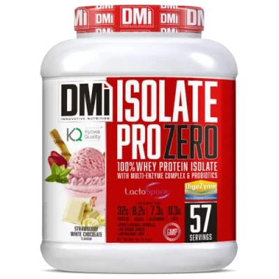 Afbeelding van DMI Isolate Pro Zero proteïne voor spierregeneratie en ontwikkeling, 100% wei eiwitisolaat met DigeZyme® LactoSpore zonder toegevoegde suiker, 2 kg, Strawberry White Chocolate