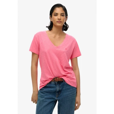 Afbeelding van Superdry shirt met v hals STUDIOS SLUB EMB VEE TEE gestructureerd t en borduursel