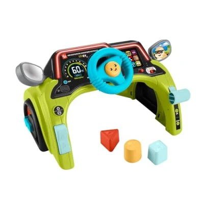 Afbeelding van Fisher Price Educatief speelgoed voor baby&#039;s en peuters, leerplezier, rijplezier, stuur, autospeelcentrum kinderen vanaf 6 maanden, meertalige versie, HYR92