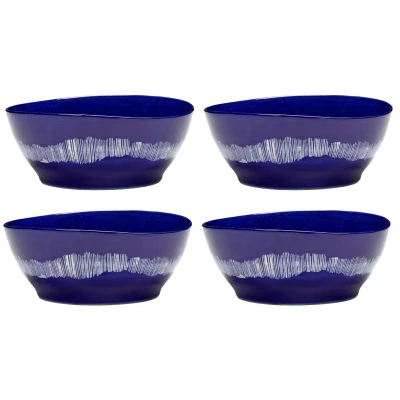 Afbeelding van Serax Ottolenghi Feast Kom 18cm L donkerblauw witte strepen set van 4