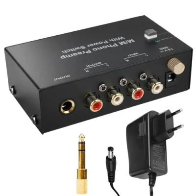 Afbeelding van Phono Voorversterker, platenspeler voorversterker voor met MM scansystemen, RCA input &amp; output, versterker stereo niveau, zwart