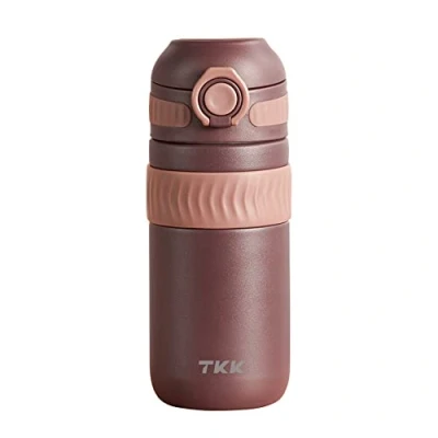 Afbeelding van TKK Thermosbeker, 450 ml, chocolade koffiebeker van roestvrij staal, dubbelwandig geïsoleerd, lekvrij, om mee te nemen, beker voor koffie en thee