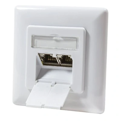 Afbeelding van odedo® CAT 6A 10 Gigabit 500 MHz universele netwerkcontactdoos inbouw 2x RJ 45 volledig afgeschermd signaal wit, AWG 22 24, PoE LAN, netwerk wandoutlet