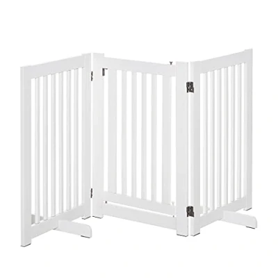 Afbeelding van PawHut Modulaire barrière opvouwbaar veiligheidshek met geïntegreerde afsluitbare deur, afmetingen: 155 l x 35,5 b 76 h cm, MDF, wit