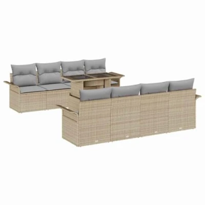 Afbeelding van vidaXL 9 delige tuinset met kussens in beige poly rattan