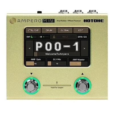 Afbeelding van Hotone gitaar bas multi effecten processor touchscreen ampp modellering IR cabinets simulatie taal stereo OTG USB audio interface Ampero Mini (Mustard)