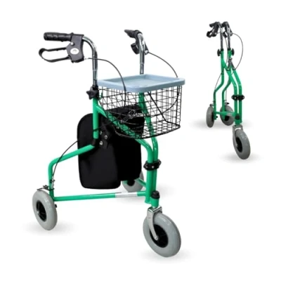Afbeelding van Mobiclinic Caleta Wandelaar voor Senioren Rollator met 3 Wielen Vergrendelbare Remmen Stoel en Rugleuning Opvouwbare Verstelbare in Hoogte Lichtgewicht Mand Draagtas Groen