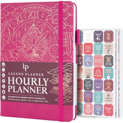 Afbeelding van Legend Planner Uurschema wekelijkse en dagelijkse organisator met tijdslots. Afsprakenboek dagboek voor werk, ongedateerd, A5 (felroze)