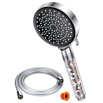 Afbeelding van YEAUPE waterbesparende douchekop met slang, 1,6 m, 7,5 l/min filter, spaardouchekop regendouche energiebesparend drukverhogend, doucheset 6 straalsoorten, chroom