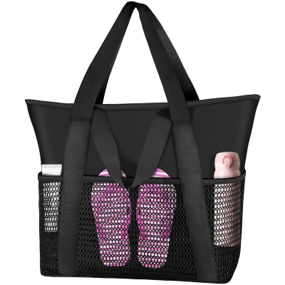 Afbeelding van Ibenzoa® Stijlvolle en Ruime Waterdichte Strandtas voor Dames met Mesh Design Ritssluiting