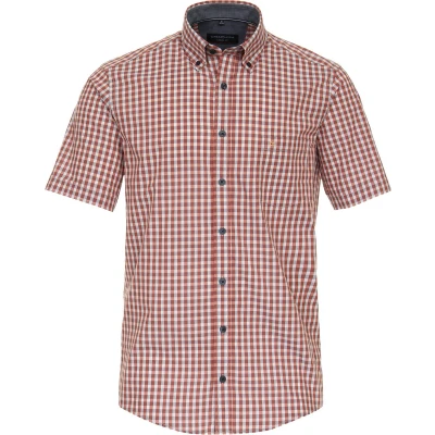 Afbeelding van Casa Moda Short Sleeve Overhemd Ruiten Oranje maat XXL Heren Overhemden Casual met Regular fit Pasvorm Katoen
