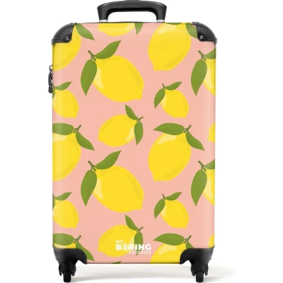 Afbeelding van NoBoringSuitcases.com® Handbagage koffer lichtgewicht Reiskoffer trolley Pastel oranje met citroenen Rolkoffer wieltjes Past binnen 55x40x20 en 55x35x25
