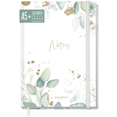 Afbeelding van paper&amp;you® notitieboek, A5+, geruit met elastiek, bladgoud, 156 pagina&#039;s, 78 vellen, als bullet journal, dagboek, duurzaam en klimaatvriendelijk