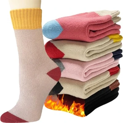 Afbeelding van VoJoPi Thermische sokken voor dames en heren, dikke warme wollen in de koude winter, skiën, wandelen, bergbeklimmen, werk, vrije tijd, geschenken, 5 paar, zacht gezellig,