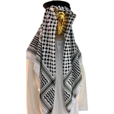 Afbeelding van Kufiya/Keffiyeh Sjaal Zwart Wit, Palestijnse Sjaal, Palestina Shemagh, Arafat Arabische 127x127 cm