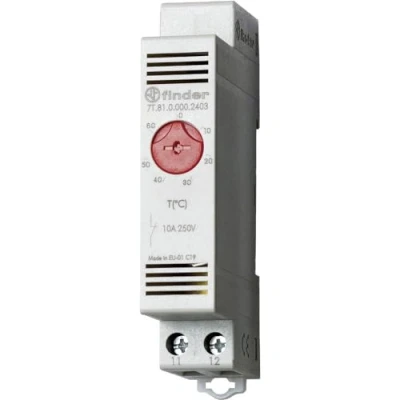 Afbeelding van Finder thermostaat rood 1v instelbaar 0graden c en 60graden voor verwarming din rail montage modulaire bouwvorm 17 5mm breed 7t 81 0 000 2403