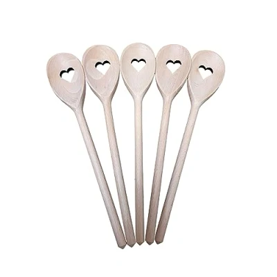 Afbeelding van 5 x Houten Lepel Lepels Turner Bakken Proeverij Koken Hart Liefde 30 cm