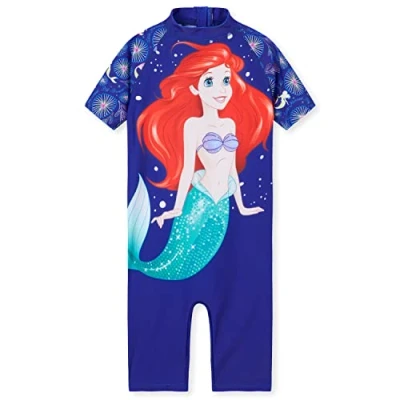 Afbeelding van Disney Badpak meisjes, neopreenpak korte mouwen, broek en ritssluiting meisjes geschenken, blauw Ariel, 5 6 Jaar