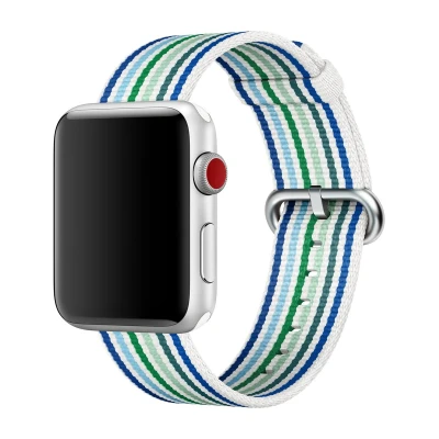 Afbeelding van Apple Watch bandje 42mm / 44mm Blauw gestreept geweven nylon