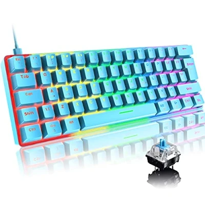 Afbeelding van Mini 60% Mechanisch Gaming Toetsenbord met Compact 62 Toetsen,19 RGB Chroma LED Backlit,Type C Cable, QWERTY UK Layout, Full key Anti Ghosting voor PC, Laptop,Mac Blauw/Blauw Schakelaar