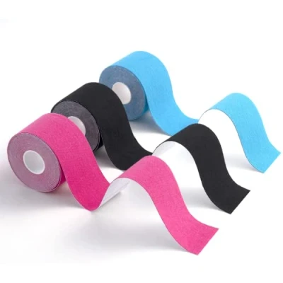 Afbeelding van CareHabi Kinesiotape, sporttape voor de spieren, 5 m x cm, 3 rollen (1 blauw, 1 roze, zwart) Kinesiotapes waterdicht en elastisch sport