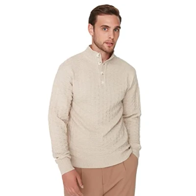 Afbeelding van Trendyol Man Slim Basic Gebreide Trui Met Hoge Hals, Beige, M