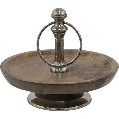 Afbeelding van Clayre &amp; Eef Etagère Ø 21x17 cm Bruin Hout Ijzer Rond Serveerschaal
