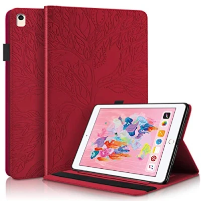 Afbeelding van Succtop iPad 5e/6e Generatie Case PU Lederen Flip Wallet Cover Auto Sleep/Wake Functie Smart Beschermhoes voor Apple 2017/2018 9.7 inch/iPad Pro Air/iPad Air 2 Rood