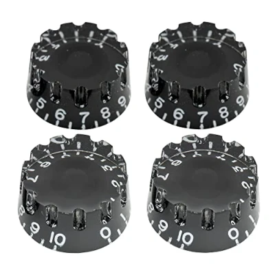Afbeelding van Musiclily Pro Metrisch 18 Tandjes Gitaarknop Speed Knop Hatbox met Inhammen voor Les Paul Stijl Elektrische Gitaar, Zwart (4 Stuks)