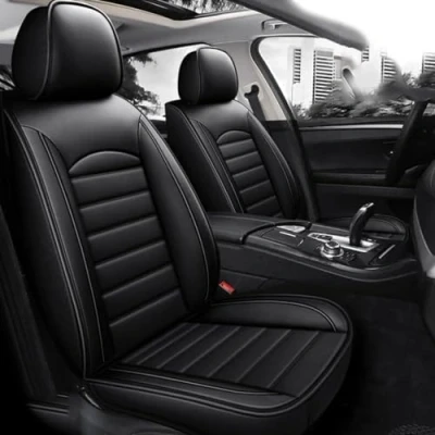 Afbeelding van 2 stuks autostoelhoezen voor VW T4 T5 T6 Multivan/MK6 2000 2023 2024, leer waterdicht ademend antislip stoelhoezen interieuraccessoires,A/black Style