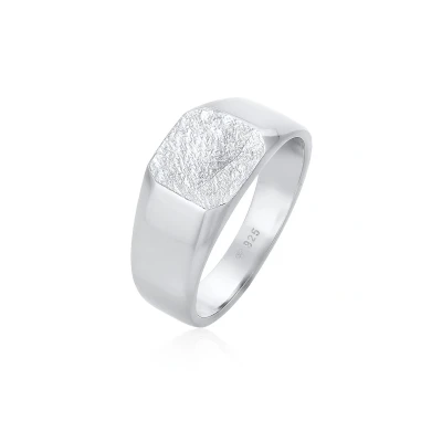 Afbeelding van KUZZOI Heren Ring zegel basis kwadraat mat structuur zwart in 925 sterling zilver