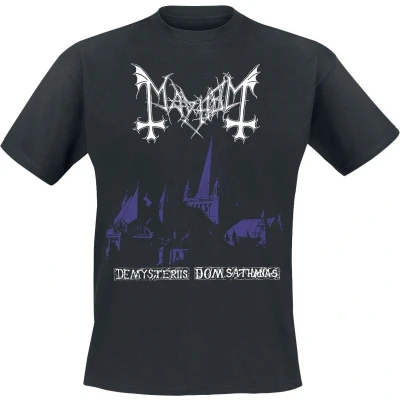 Afbeelding van Mayhem Purple De Mysteriis Dom Sathanas T shirt zwart S Katoen Band merch, Bands