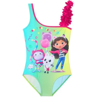 Afbeelding van Get Trend Badpak voor meisjes, rekbaar, eendelig badpak, comfortabele tienerbadmode, strand, zwembad, vakantie, essentials, Multi Gabby&#039;s poppenhuis, 5 6 jaar