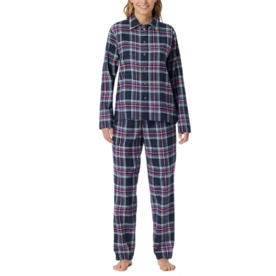 Afbeelding van Schiesser Dames pyjama lang met knoopsluiting zacht katoen geweven X Mas Gifting Sets Pyjamaset, Nachtblauw_182122, 44