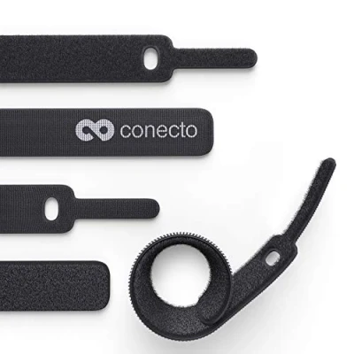 Afbeelding van conecto klittenband kabelbinders 15 cm met lus kabelmanagement kabelorganizer zwart, 10 stuks.