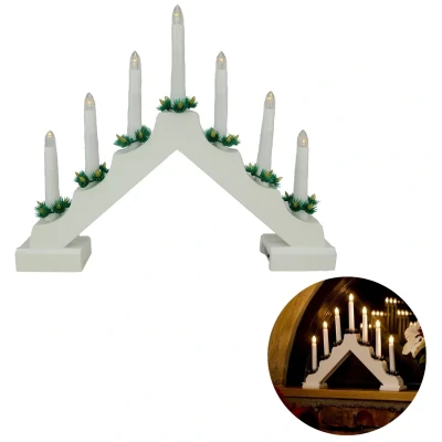 Afbeelding van Cheqo® LED Kaarsen Kandelaar Kaarsenbrug Kaarsenstandaard Hout 7 Warm Witte LEDs Met Timer