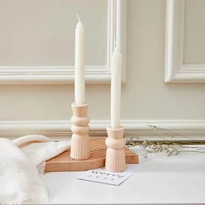 Afbeelding van Denique Keramische kandelaars set van 2, creatieve moderne knoop kandelaar houder set, tafel middenstuk taps toelopende desktop decoratie voor huisdecoratie, bruiloft, dineren, feest