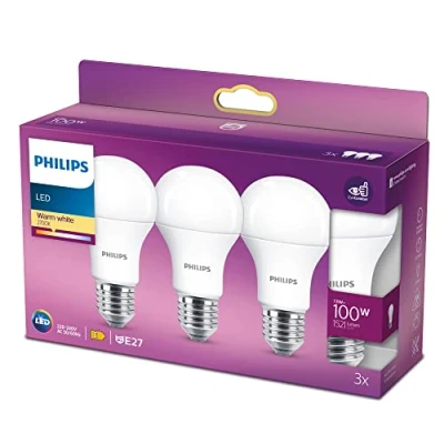 Afbeelding van Philips energiezuinige LED Lamp Mat 100 W E27 warmwit licht 3 stuks Bespaar op energiekosten