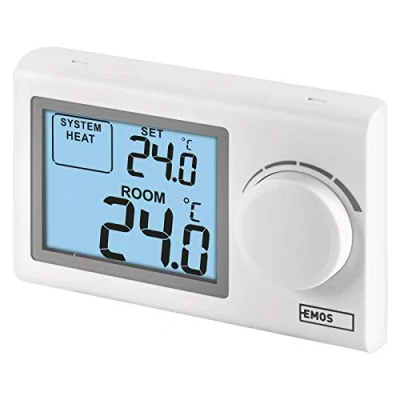 Afbeelding van Digitale EMOS ruimtethermostaat, handbediende wandthermostaat voor verwarmings en koelsystemen, thermostaat/ruimtetemperatuurregelaar mechanische regeling, bekabeld opbouwmontage