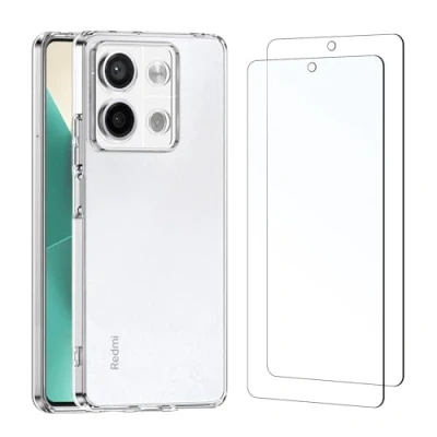 Afbeelding van NEW&#039;C Hoesje voor Xiaomi Redmi Note 13 5G Extreem Transparante Siliconen Soft TPU Gel en 2x Screen Protector Gehard Glass Schermbeschermer