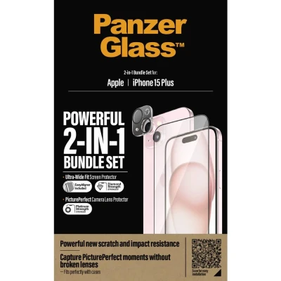 Afbeelding van 2 Pack Screenprotectors Apple iPhone 15 Plus: PanzerGlass in 1 en cameraprotector