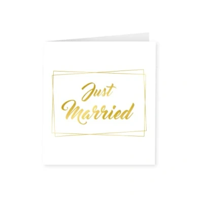 Afbeelding van PD Party 7028042 Pasgetrouwde Kaart Just Married, Goud/Wit, 15cm Lengte x Breedte 0.5cm Hoogte
