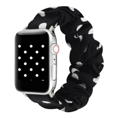 Afbeelding van Apple Watch Elastisch scrunchie nylon bandje Zwart met witte stippen Geschikt voor 38mm / 40mm 41mm