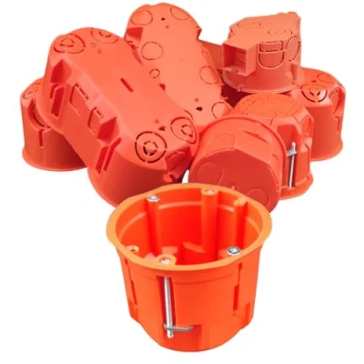 Afbeelding van 5 x 1 voudige gipskartondoos, hollewanddoos, apparaatdoos, schakeldoos, aansluitdoos oranje, UP HW, Ø 68 mm, 60 mm diepte, voor bevestiging van de doos in gipsplaten, PK60 44LP stuks