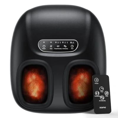 Afbeelding van RENPHO Portable Foot Massager with Heat for Plantar Fasciitis, Shiatsu 3D Kneading, Compression, Electric Feet Fits Size Up to 10.5, Gifts Men Women, Remote Control