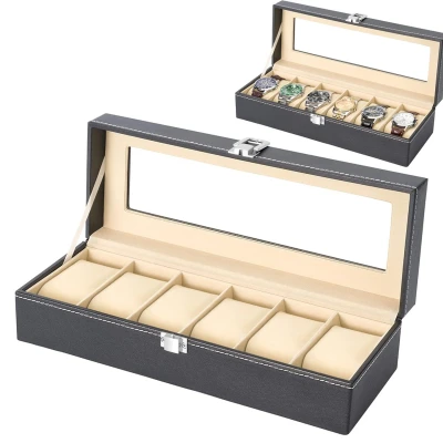 Afbeelding van Horlogebox Horlogedoos Heren &amp; Dames Geschikt Voor 6 Horloges Luxe Sieradendoos Verwijderbaar Kussens En Sieraden Opbergdoos Zwart