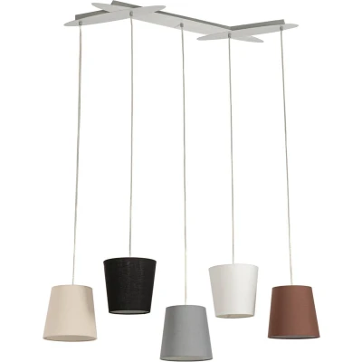 Afbeelding van Lucande Hanglamp 5lichts ijzer, textiel, aluminium E27 karamel, zwart, grijs, wit, bruin