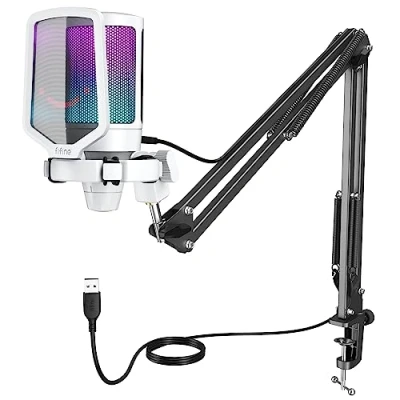 Afbeelding van FIFINE USB microfoon, pc gaming met arm, microfoon C voor MAC PS4/PS5 mute knop, popfilter, shockmount streaming, podcast, studio A6T